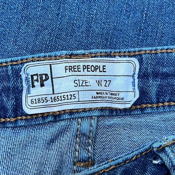 Free People Medium Wash Jeans Raw Hem Cotton Poly Elastane Women's Size 27 - Picture 4 of 6
